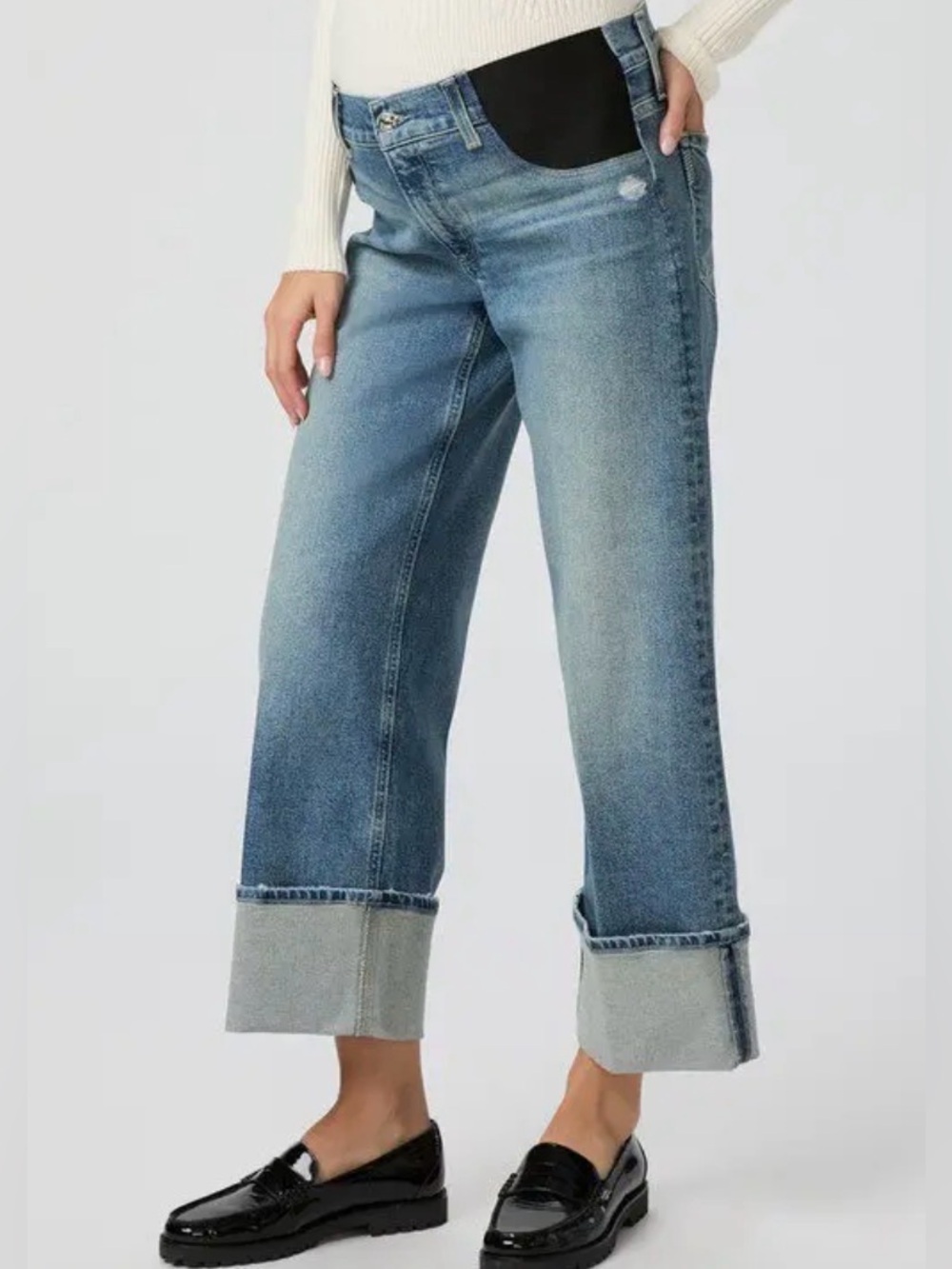 PAIGE Light Blue Maternity Cropped Wide-Leg Jeans